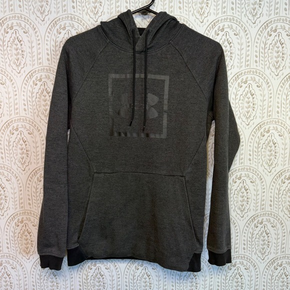 Under Armour Tops - Under Armour Womens Charcoal Heather Gray Box Logo Pullover Hoodie Size Small
